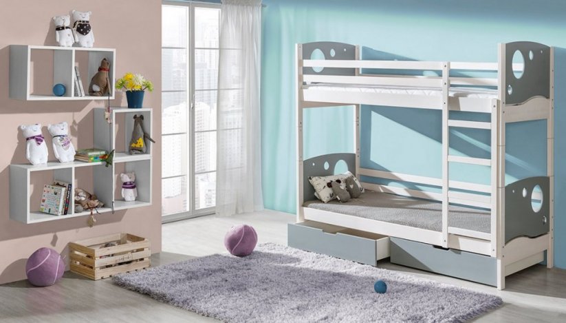 Detská poschodová posteľ KEWIN biela/popol