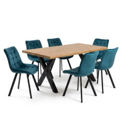 Jedálenský set 6+1 ROBUL 160 prírodný / NIKI tyrkysová