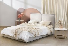 Čalúnená posteľ KAMILA béžová/kovový rám 140x200