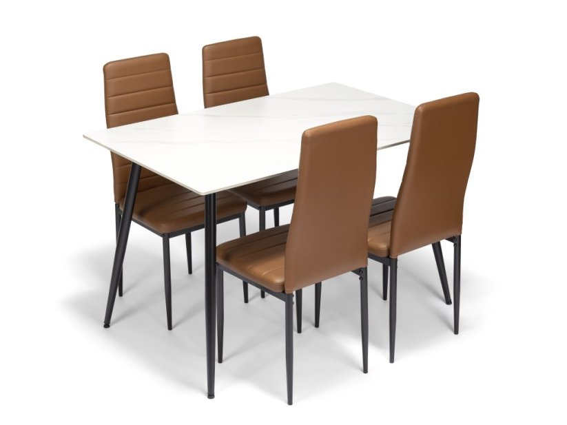 Jedálenský stôl Ceramon 120 biela + 4ks jedálenská stolička TINO hnedá