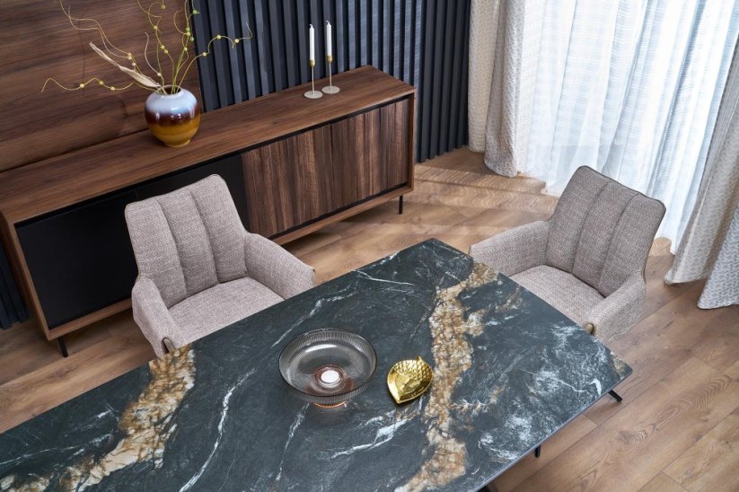 Rozkladací jedálenský stôl ARMANI 165(241)x90 čierny mramor/čierna