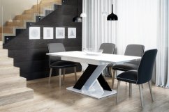 Jedálenský rozkladací stôl BRAGA biela lesk/čierna lesk