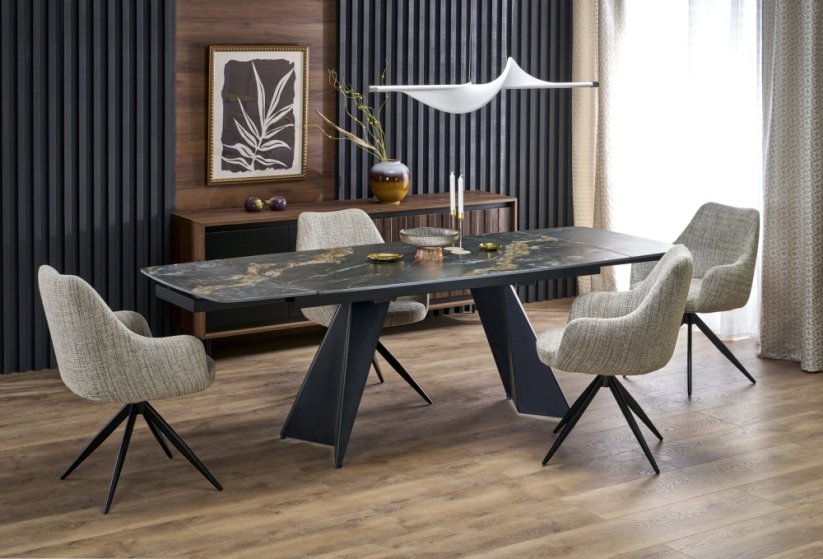Rozkladací jedálenský stôl ARMANI 165(241)x90 čierny mramor/čierna