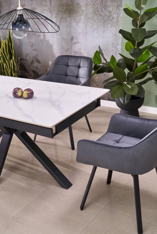 Rozkladací jedálenský stôl PLATAN 140(180)x85 biely mramor/čierny