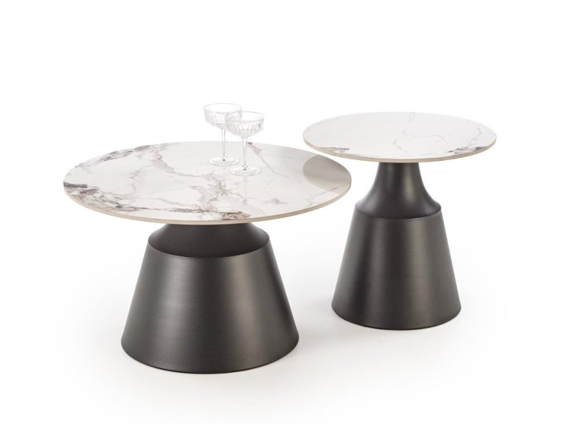 Konferenčný stolík MAGNETA - set 2 ks biely mramor/čierna