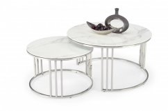 Konferenční stolek MERCURY 2 - sada 2 ks bílý mramor/stříbrný