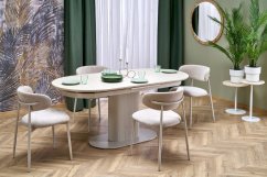 Rozkladací jedálenský stôl FALONE 180(220)x90 svetlý travertín / kašmírová podnož