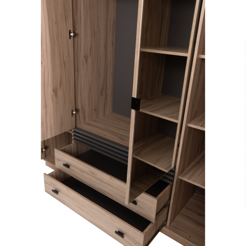 Šatní skříň ALTO 16 4D2S se zrcadlem – dub Estana / antracit