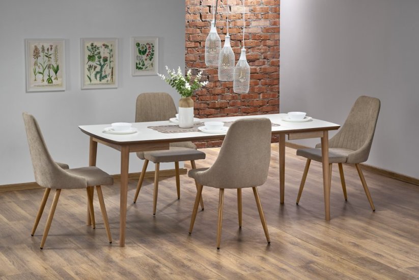 Rozkladací jedálenský stôl BARRET 90(190)x80 biely mat/dub lefkas