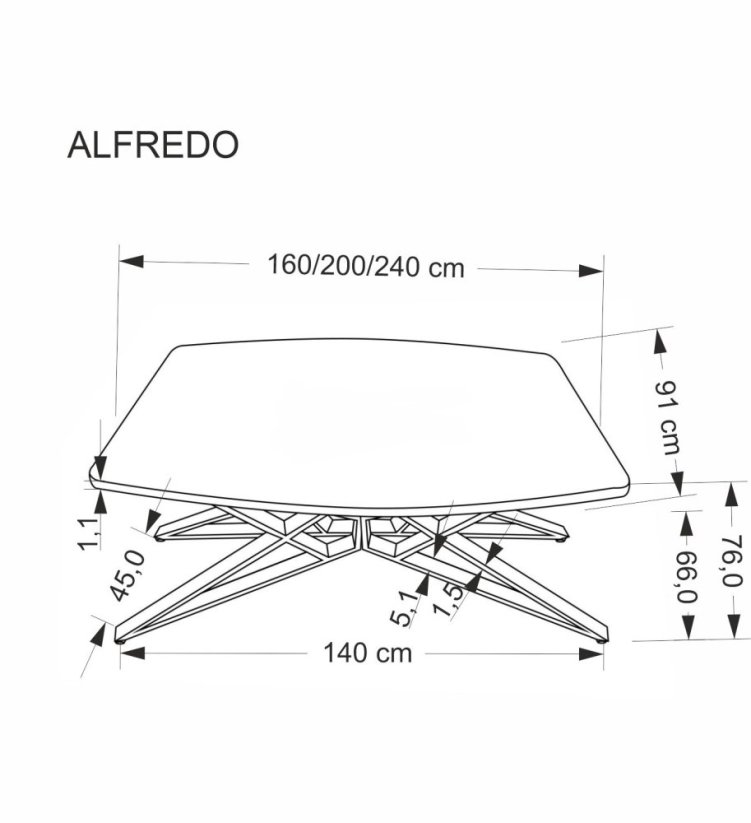 Rozkladací jedálenský stôl ALFREDO 160(240)x91 biely mramor/čierna