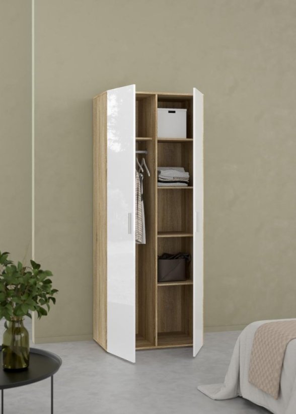 Šatní skříň Pedro 531 dub sonoma/bílý lesk