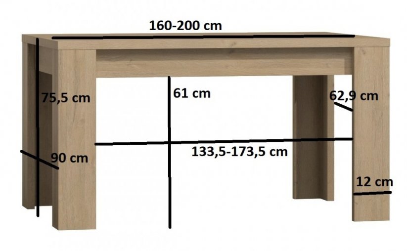 Rozkladací jedálenský stôl INDIANAPOLIS jaseň svetlý 160(200)x90