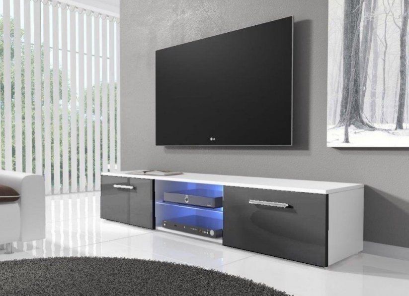 TV stolík RTV 03 s LED biela/sivý lesk