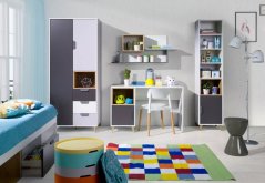 Tv stolík Poker R10 biela/grafit/dub lefkas/sivá
