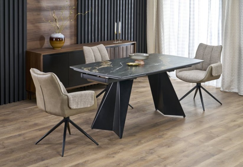 Rozkladací jedálenský stôl ARMANI 165(241)x90 čierny mramor/čierna