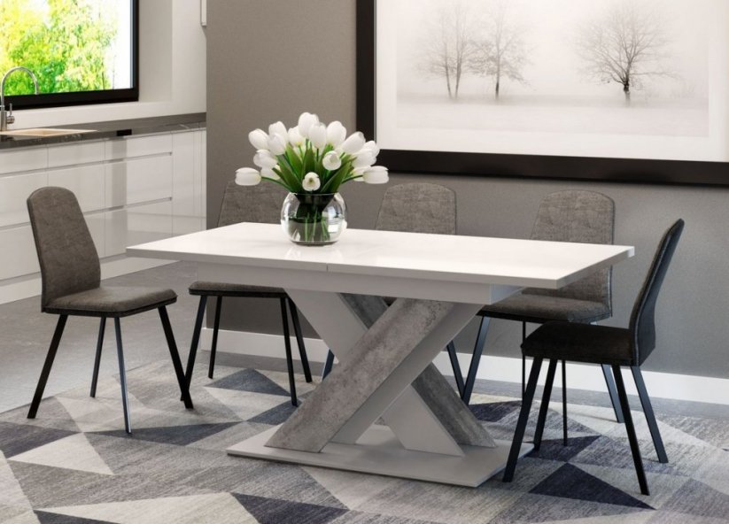 Rozkladací jedálenský stôl BRAGA biely mat/betón 140(180)x80x75