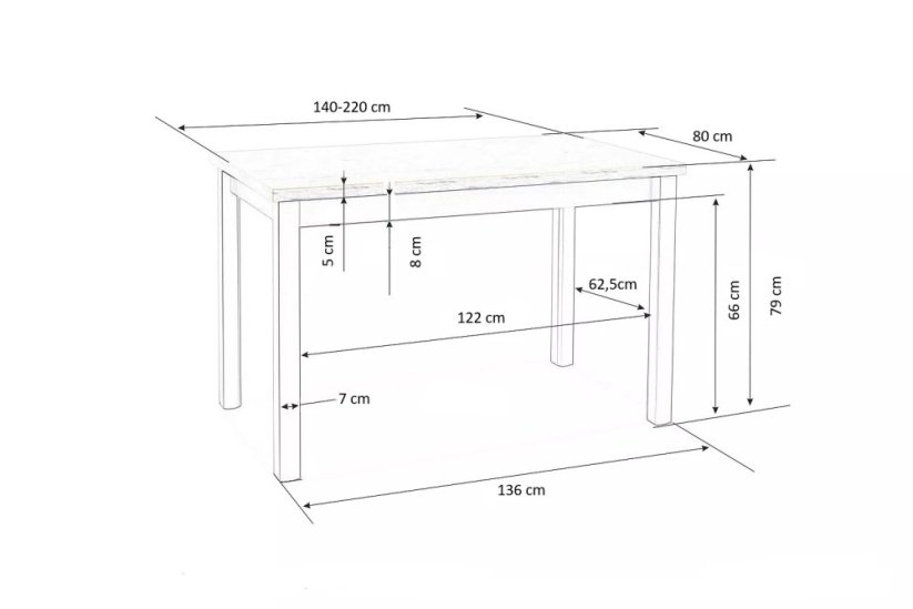 Rozkladací jedálenský stôl TIAGO 2 140(220)x80 biely