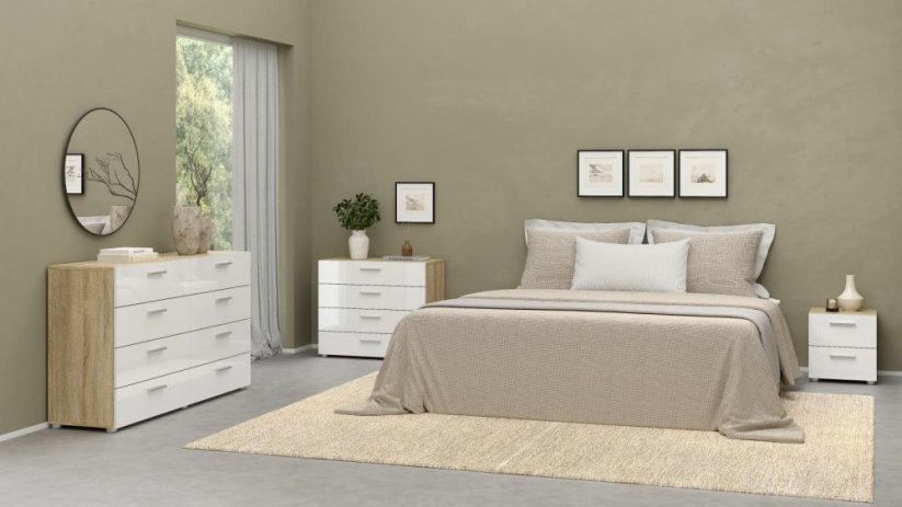 Komoda Pedro 505 dub sonoma/bílý lesk