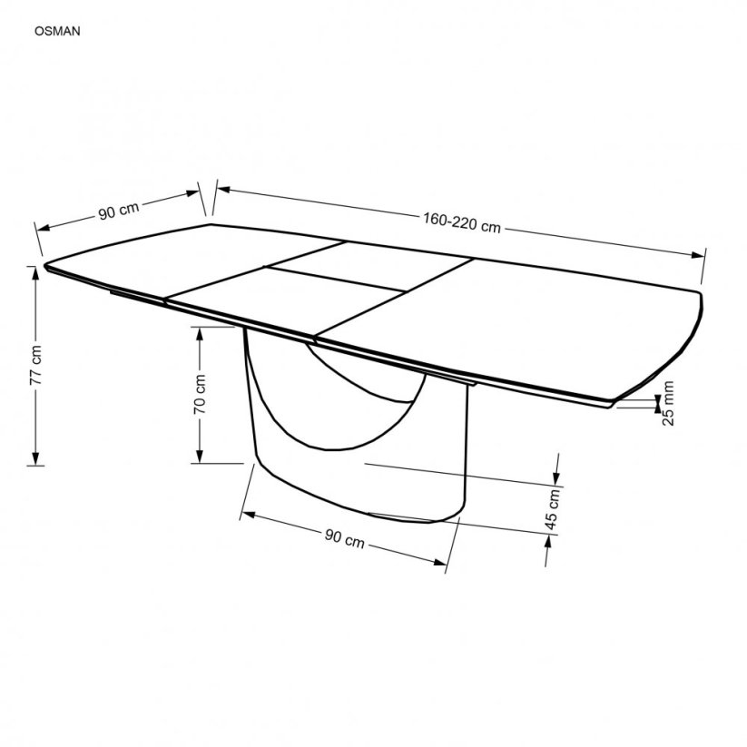 Rozkládací jídelní stůl OSMAN 160(220)x90 bílý mramor/černý