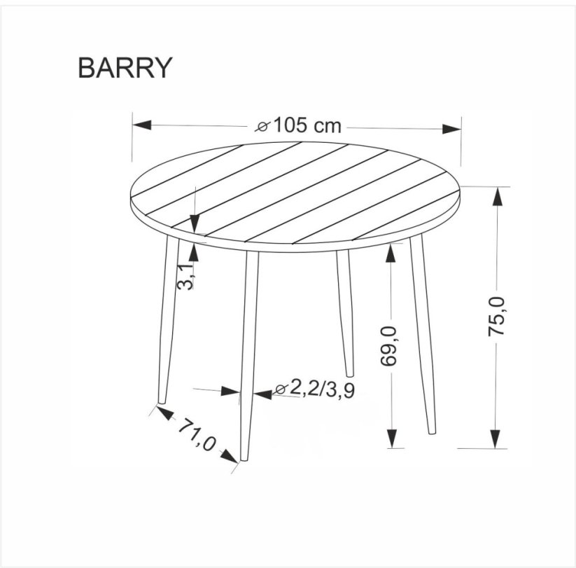 Okrúhly jedálenský stôl BARRY ø 105 orech/čierny - výpredaj skladu