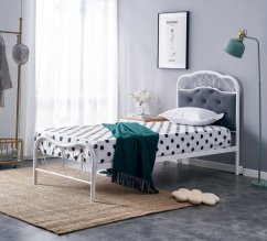 Kovová postel FABRIZIA 90x200 šedá/bílá