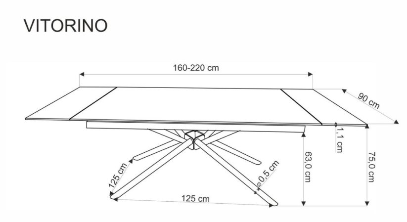 Rozkladací jedálenský stôl VITORINO 160(220)x90 biely mramor/čierna