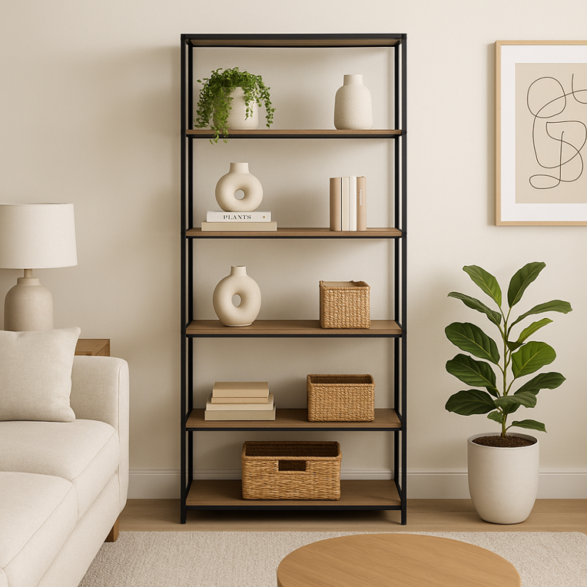 Regálová knihovna ARCANA 400275 přírodní/černá