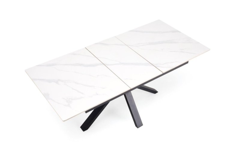Rozkladací jedálenský stôl PLATAN 140(180)x85 biely mramor/čierny
