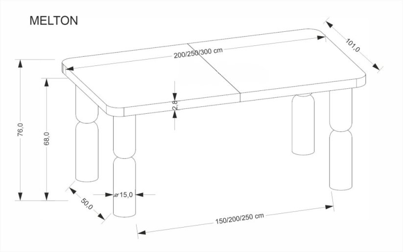 Rozkladací jedálenský stôl MELTON 200(300)x101 svetlý orech