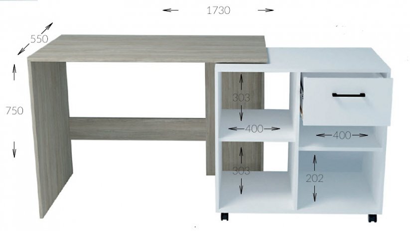 Pracovný stôl STAN dub sonoma/biela