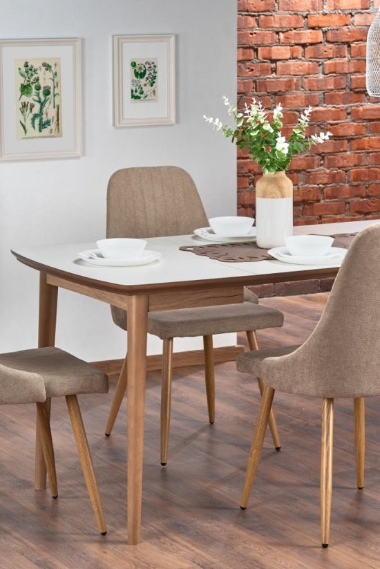 Rozkladací jedálenský stôl BARRET 90(190)x80 biely mat/dub lefkas