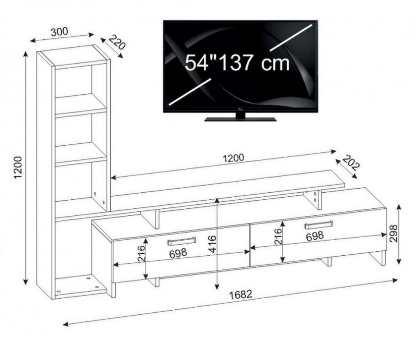 Televízny stolík s regálom SHENDI biela/cordoba