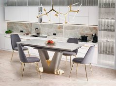 Rozkladací jedálenský stôl VALENTINO 160(220)x90 sivý/zlatý
