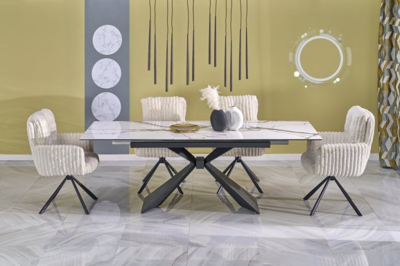 Rozkladací jedálenský stôl LUCIANO 180(230)x90 biely mramor/čierny