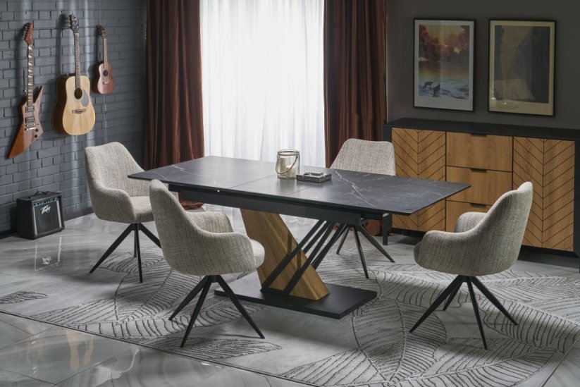 Rozkladací jedálenský stôl VOLANT 160(180)x90 čierny mramor/dub zlatý/čierna