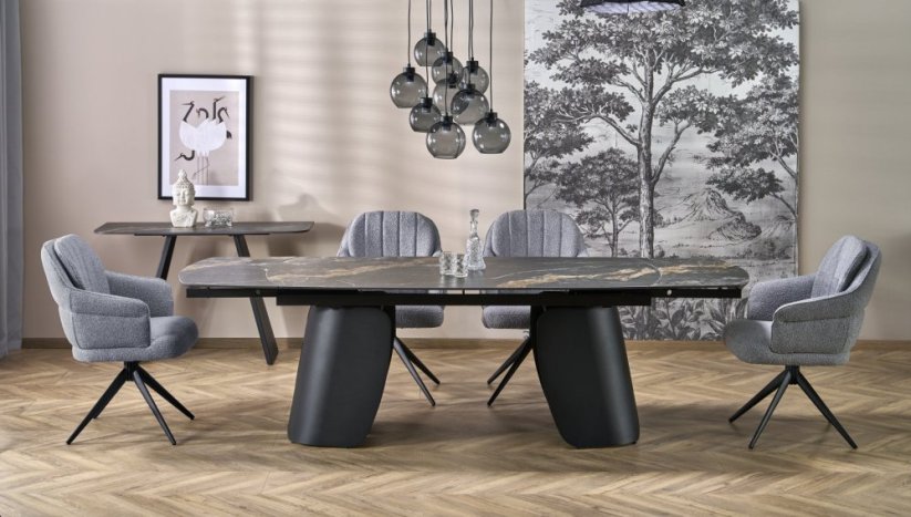 Rozkladací jedálenský stôl FORUM 180(260)x90 čierny mramor/čierny
