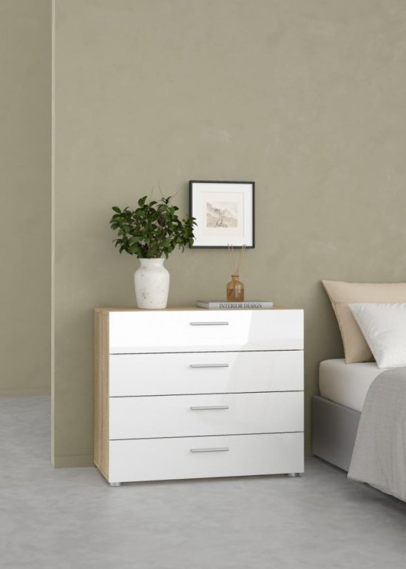 Komoda Pedro 505 dub sonoma/bílý lesk