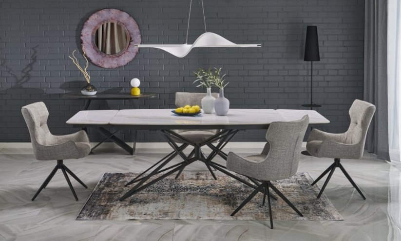 Rozkladací jedálenský stôl ALFREDO 160(240)x91 biely mramor/čierna