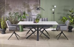 Rozkládací jídelní stůl PLATAN 140(180)x85 bílý mramor/černý