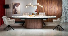 Rozkládací jídelní stůl FLAVOR 200(300)x100 bílý mramor / ořech