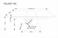 Rozkládací jídelní stůl VOLANT 140(180)x90 černý mramor/dub zlatý/černá