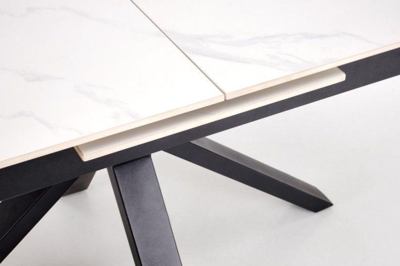 Rozkladací jedálenský stôl PLATAN 140(180)x85 biely mramor/čierny