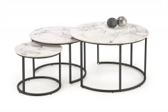 Konferenční stolek GILDA - sada 3 ks bílý mramor/černá