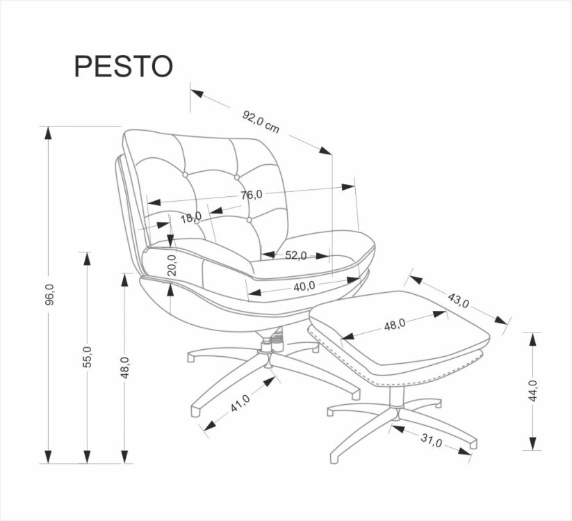Čalúnené kreslo PESTO s podnožkou béžové