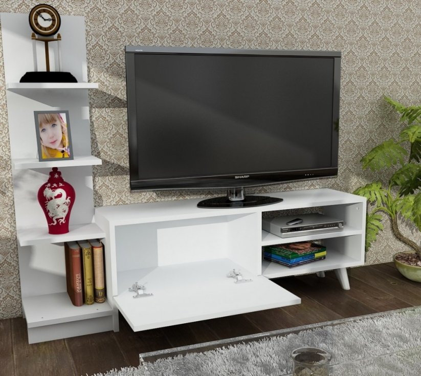 Televizní stolek s regálem HINIS bílá