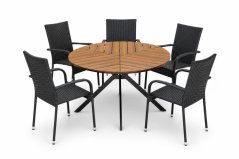 Záhradný set - záhradný stôl TULUM natural + 5 ks ratanová stolička MARGARITA čierna