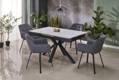 Rozkládací jídelní stůl PLATAN 140(180)x85 bílý mramor/černý