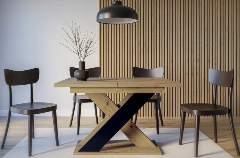 Rozkládací jídelní stůl PRAVIA dub artisan/černá 120(160)x75