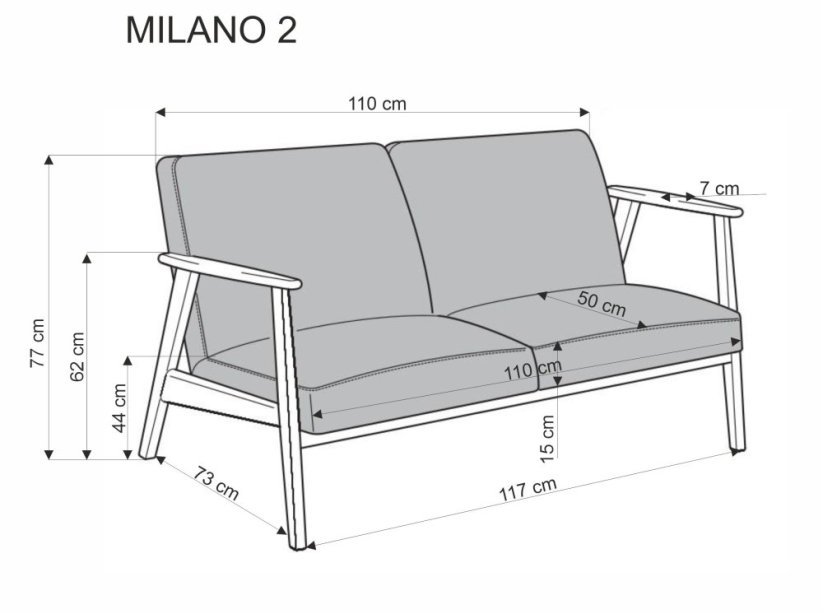 Dvojmiestna pohovka MILANO 2S béžová/tmavý orech