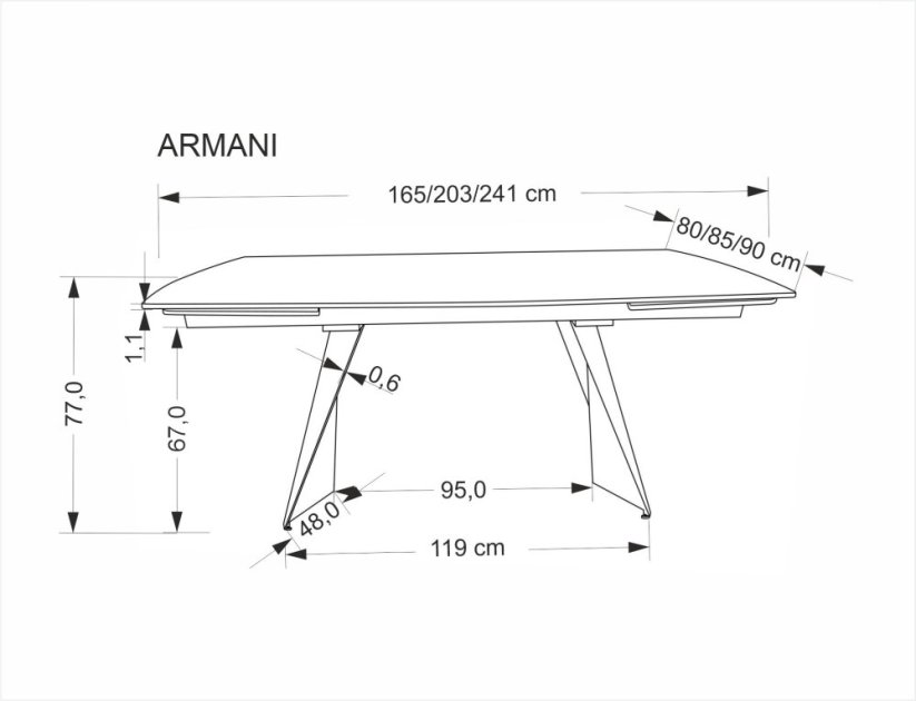 Rozkladací jedálenský stôl ARMANI 165(241)x90 čierny mramor/čierna